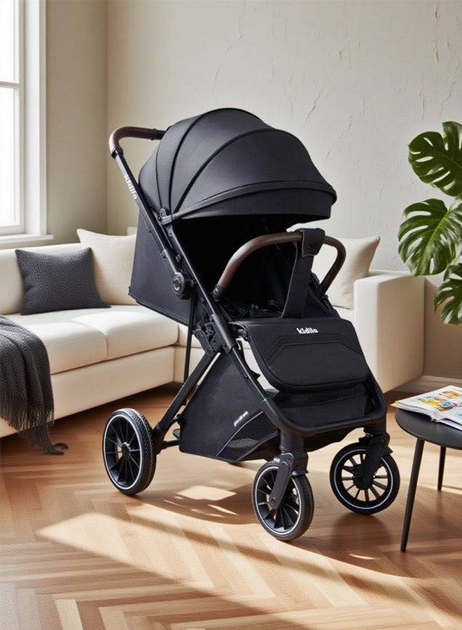 Kidilo Lightweight Stroller with Compact Fold MultiPosition Recline Canopy with Pop Out Sun Visor and More – Umbrella Stroller for Travel and More, Black - Image 1